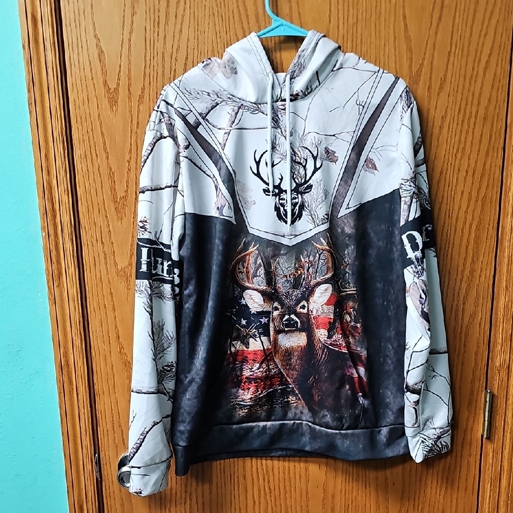 Source Unknown Deer Print Hoodie - Black, White, Gray